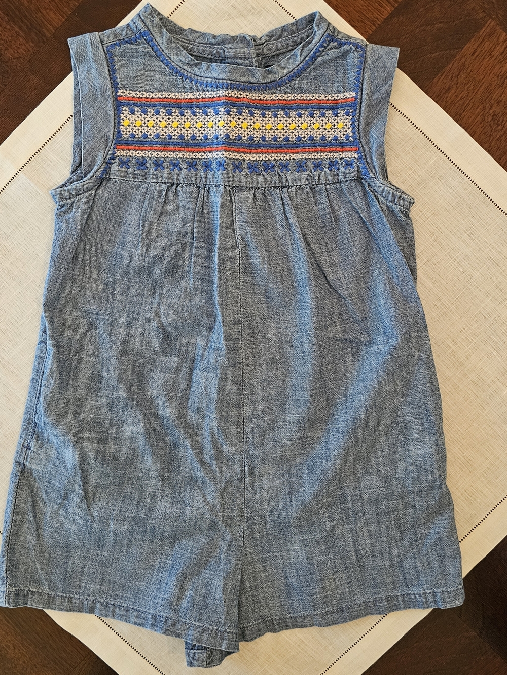 Baby Gap Girls Denim Chambray Embroidered Sleeveless Romper Sz 3T